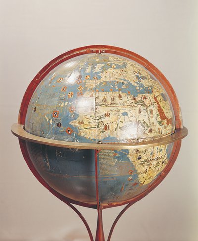 Terrestrische Globe, toont de Indische Oceaan, gemaakt in Neurenberg, 1492 (detail) door Martin Behaim